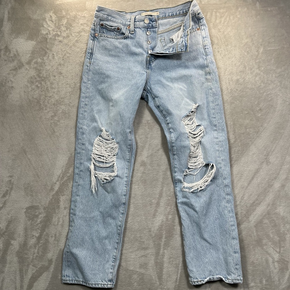 Levi's Light Blue Distressed Straight Leg Jeans